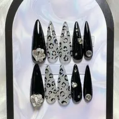 韓国　ギャル　ヒョウ柄　ネイル　ロング　スナ系　量産型　y2k ワンホン