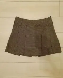ZARA　プリーツ　チェック　ミニスカート　ブラウン
