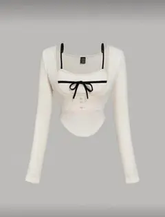 SHEIN リボン付きホワイトクロップドトップス 45613482