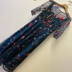 マルイ ロング ドレス グリーン 花柄 刺繍