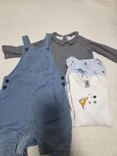 【未使用と使用済】プチバトー　ロンパース、オーバーオールセット 80センチ