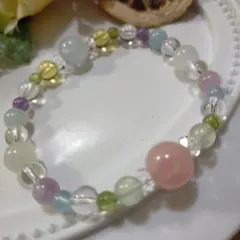 天然石ブレスレット　アクアマリン　ローズクォーツ　他