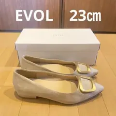 【美品】EVOL イーボル スクエアパーツパンプス（ベージュスエード）23㎝