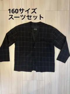 【160㎝サイズ】devirock ノーカラーチェックジャケット 黒