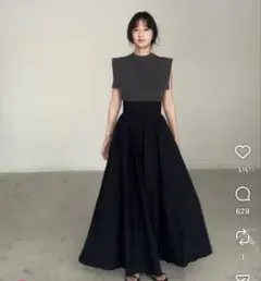【未使用】CLANE WIDE BELT FLARE SKIRT 黒　1のサムネイル