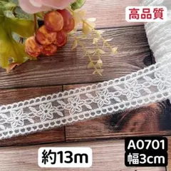 A0701チュールレース 両山花柄刺繍　リボン　素材　13m