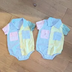 ストライプシャツロンパース2着セット（60サイズ）