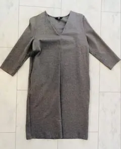 UNIQLO グレー Vネック 七分袖 ワンピース M
