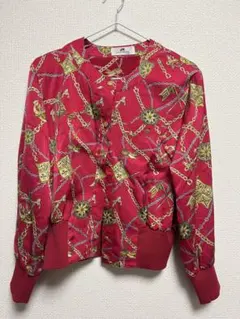 赤 チェーンデザイン 長袖薄手ジャケット