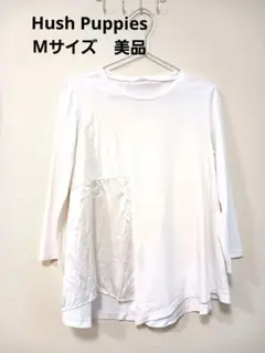 Hush Puppies ホワイト異素材切り替え　長袖Tシャツ M