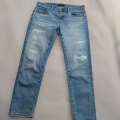 UNIQLO ダメージ加工 ストレートジーンズ ライトブルー W32