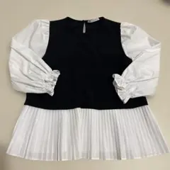 ZARA 長袖トップス XS 黒・白プリーツ