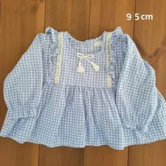 水色ギンガムチェックシャツ