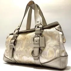 良品 コーチ ハンドバッグ ミニボストンバッグ ターンロック キャンバス レザー