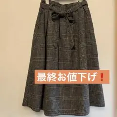 チェック柄　ウエストゴム有り　ギャザースカート　裏地付　秋冬用