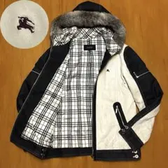 バーバリーブラックレーベル ライダースジャケット ノバチェック ラムレザー 切替
