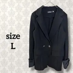 尚品【L】ダブルジャケット 金ボタン フォーマル ロール袖 ブラック 無地 黒