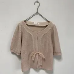 【anySiS】半袖　ノーカラー　カーディガン　コットンジャケット　ピンク系　春