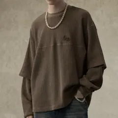 swagvibe フェイクレイヤード ロングTシャツ ブラウン Mサイズ