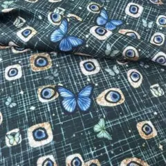 新柄1㍍長大人可愛いナイトガーデンバタフライ柄の綿シーチングプリント生地ハギレ布