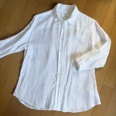 UNIQLO 白 麻 七分袖シャツ