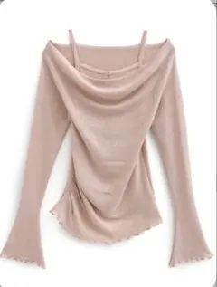 薄ピンク オフショルダー 長袖トップス