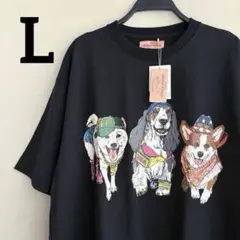 新品　メンズ　コリスコ　アニマルビレッジ　Tシャツ　犬柄　アメリカン　黒　L