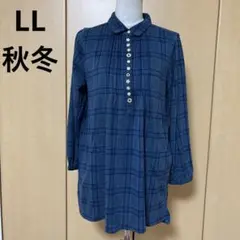 LL 温かみある生地　可愛いボタンデザイン　秋冬シャツチュニック