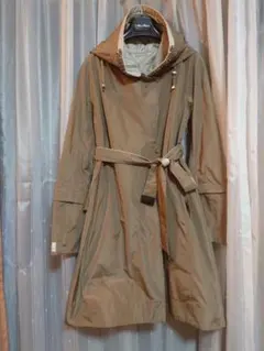 S Max Mara☆ ビジュー付き光沢タフタコートリバーシブル☆グレージュ４２