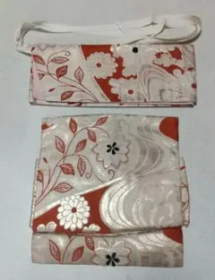 昭和レトロ～花柄～作り帯(お太鼓)と半幅帯(紐付き)～リメイク品に～☆