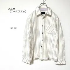 【エーエスエム】綿素材　シンプルオシャレ　ドットストライプ柄　メンズシャツ　LL