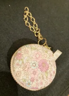 ターコイズブルー☆花柄 マカロンポーチ コインケース キーホルダー