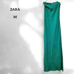 ZARA ロングワンピース グリーン ツイスト アシンメトリー ノースリーブ