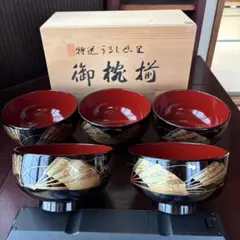 特選うるし塗 御椀 5客セット 上品な扇面蒔絵