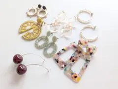 【大ぶりピアス7点セット】まとめ売り ゴールド クリア マーブル 韓国 春夏