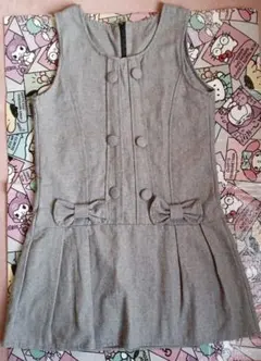 プリーツミニ リボン ノースリーブワンピース