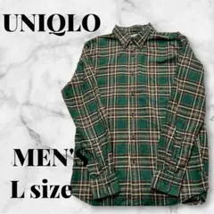 UNIQLO メンズ 長袖シャツ Lサイズ グリーン系チェック