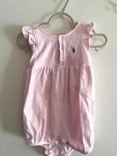 ポロ ロンパース ピンクストライプ フリル