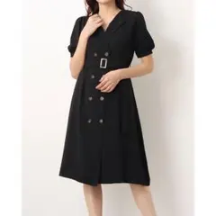 JUNOAH ジュノア トレンチコート風 パフスリーブ ワンピース ブラック 黒のサムネイル