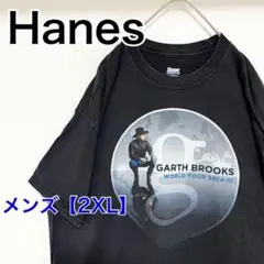 YY61【US輸入】Hanes(ヘインズ)　Tシャツ【メンズ2XL】半袖　黒色