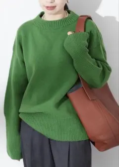 〈アイランドタイド〉ラムズウールクルーネックニット　グリーン　34