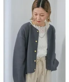ノーカラージャケット グレー