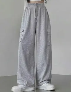 shein スウェット カーゴパンツ グレー ワイドパンツ