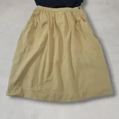 MHL(Ⅰ)キャメルベージュ ギャザースカート リネン混 フレアシルエットのサムネイル