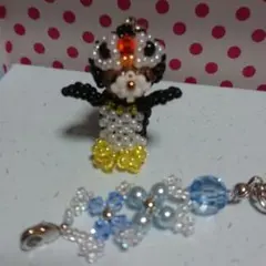 ビーズストラップ92 ペンギンくまちゃん