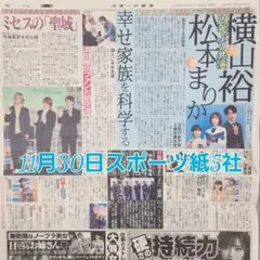 匿名配送！送料込み！ 11月30日 朝刊　 スポーツ紙全5社