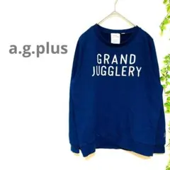 【a.g.plus/エージープラス】トレーナー　ネイビー英数ロゴ　ぷっくり　古着のサムネイル