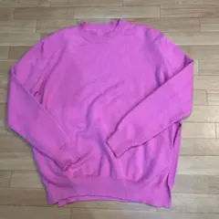 ピンク クルーネック ニット セーター　F 大きめ