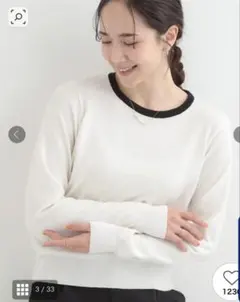 クルーネックニット　白×黒