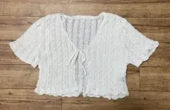 SHEIN シーイン　半袖　ホワイト 透かし編み ニット　カーディガン